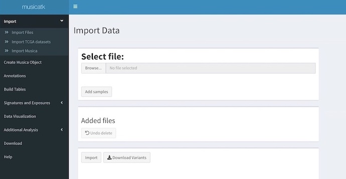 screenshot of import tab