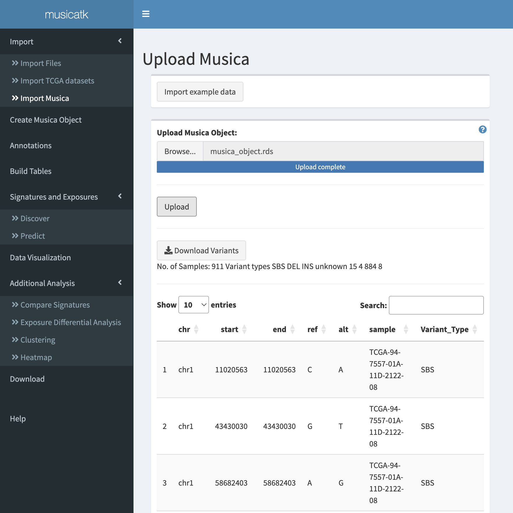 screenshot of import musica tab