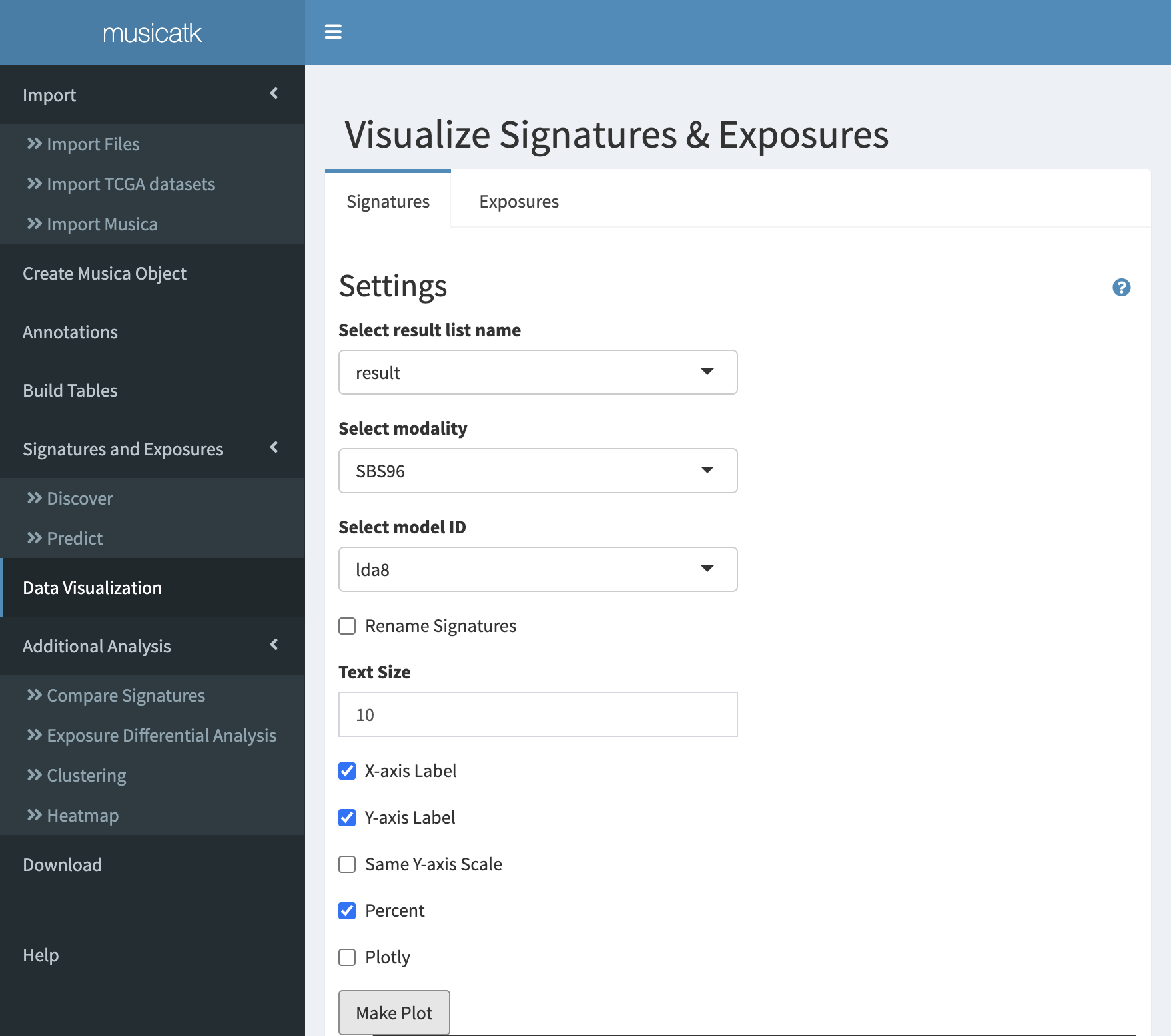 screenshot of signature section of data visualization tab