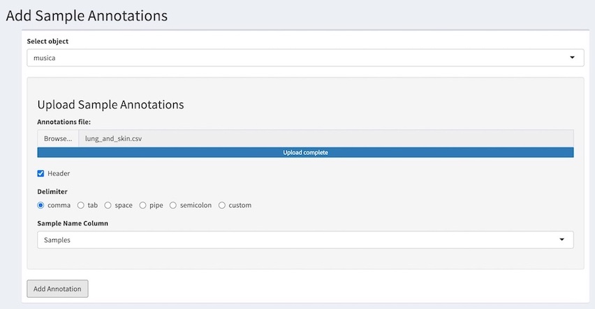 screenshot of annotation file upload complete