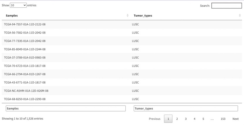 screenshot of data table containing annotations