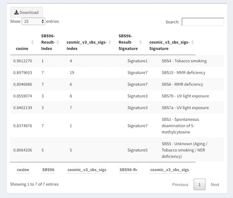 screenshot of comparison table