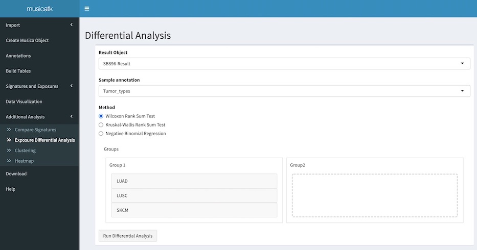 screenshot of differential analysis tab