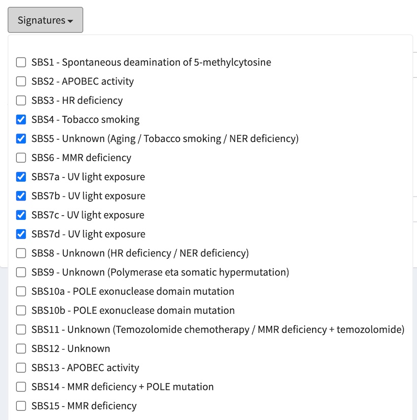 screenshot of signatures to predict options