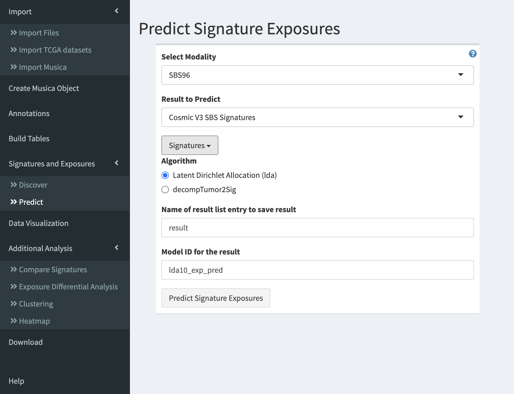 screenshot of predict tab