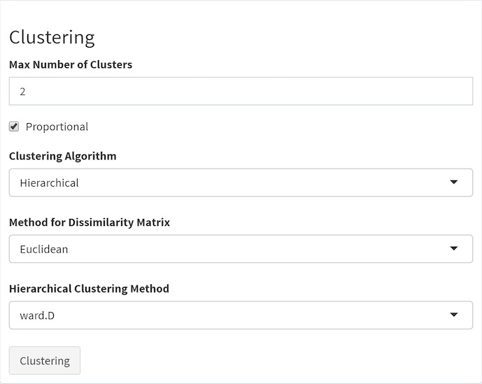screenshot of clustering box settings