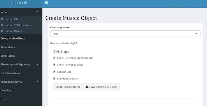 screenshot of create musica object tab