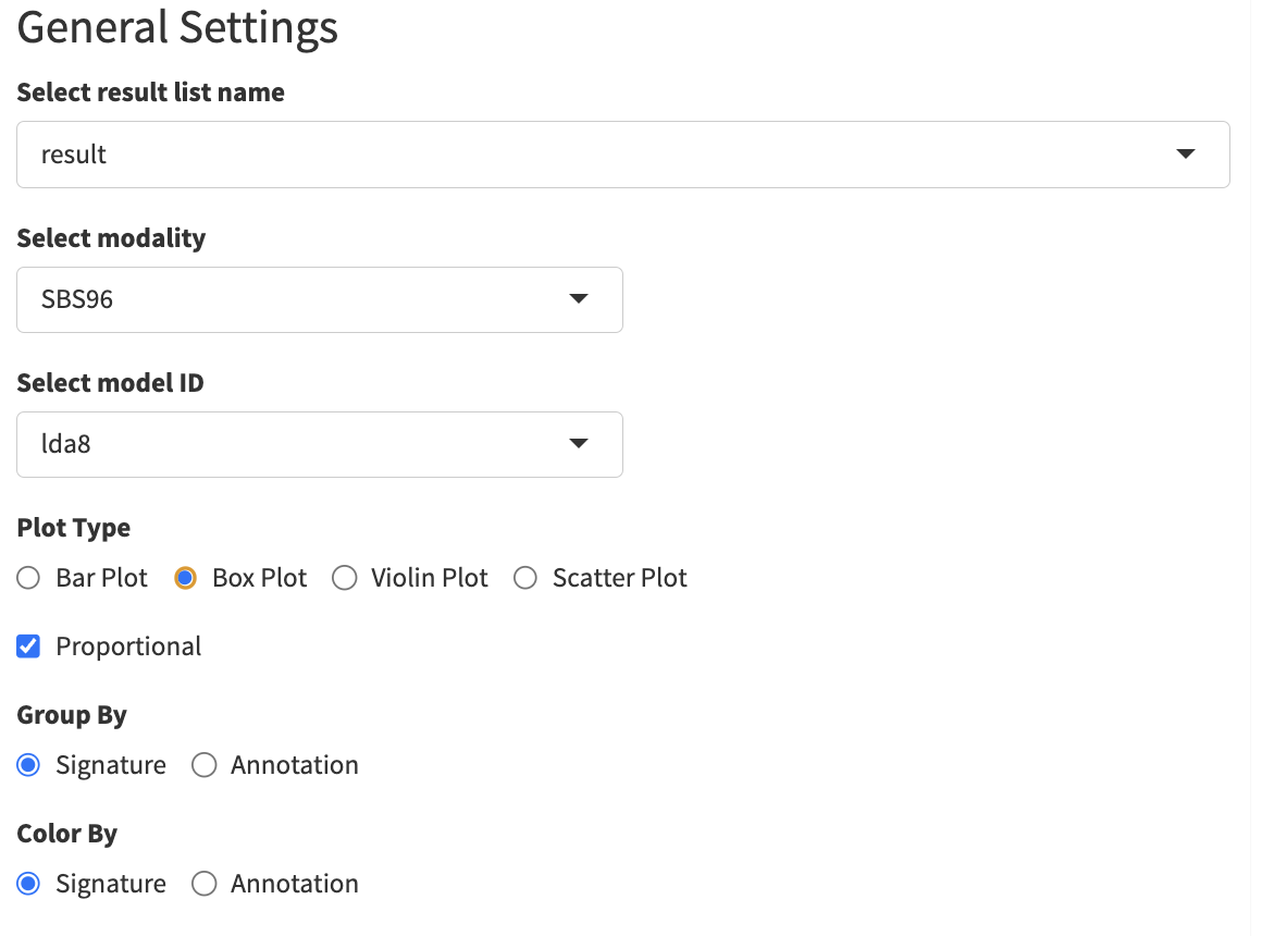 screenshot of settings