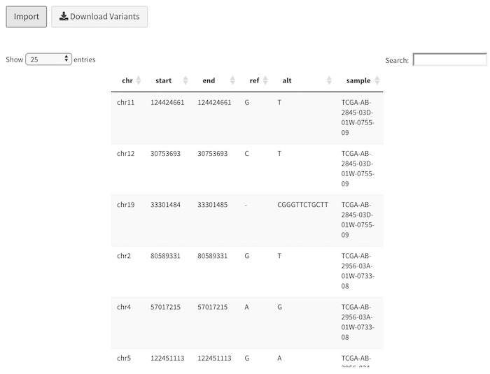 screenshot of variants table from uploaded files