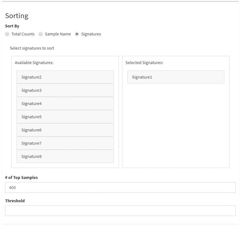 screenshot of sorting options
